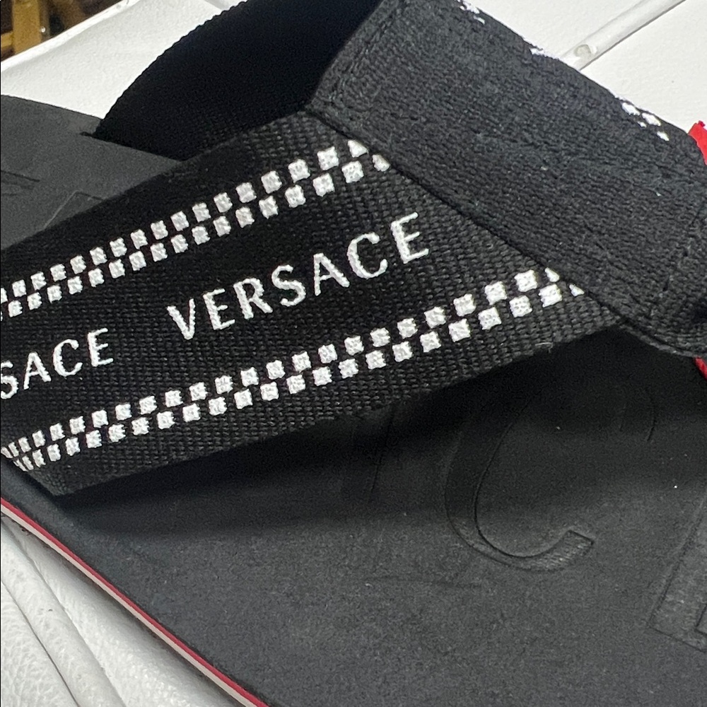 Versace Black and White Flip-Flops for Men - Picture 3 of 6